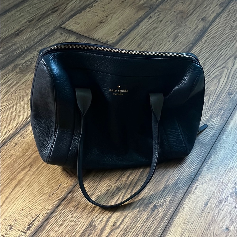 Kate Spade Black Leather Handbag with Polka Dot Lining